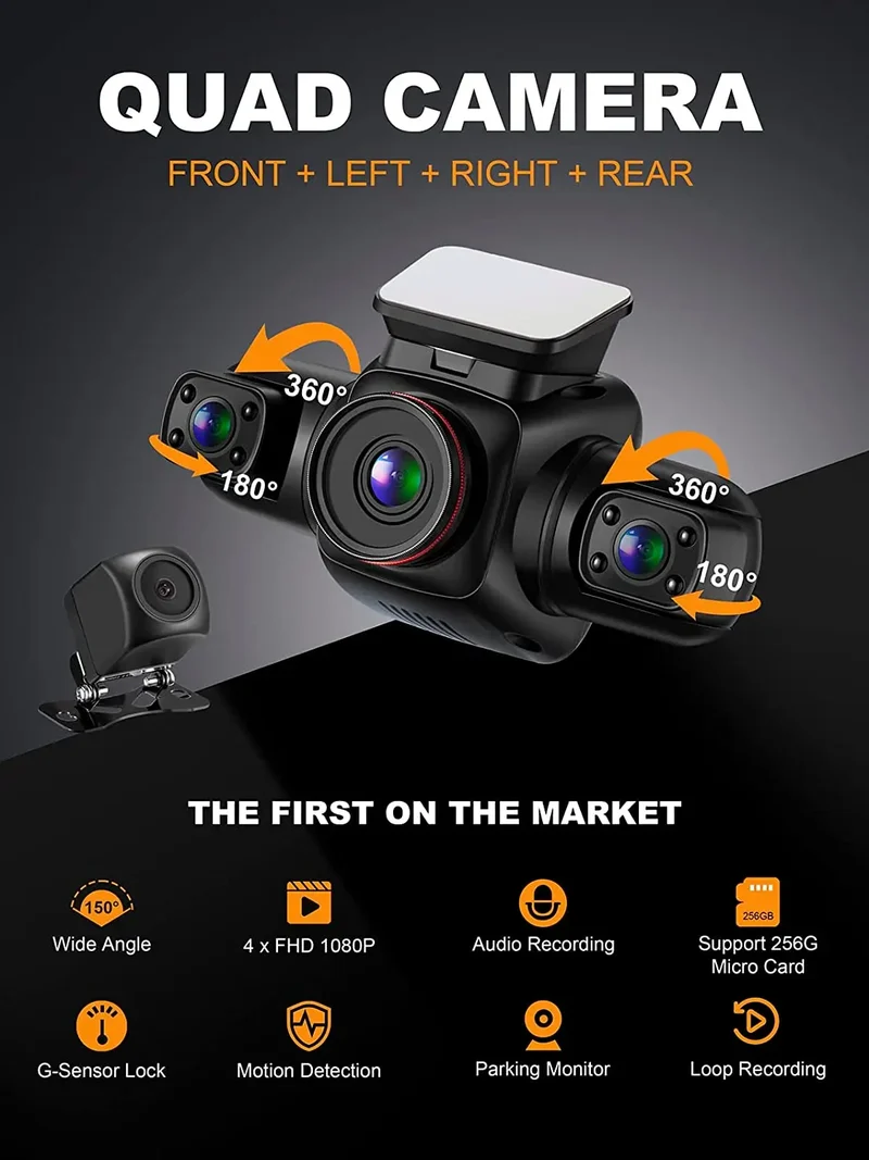 4 Channels 4*1080P Car Black Box 170 Car DVR GPS WiFi Dash Cam Taxi Driving Recorder IR Night Vision 4 Cameras DASHCAM