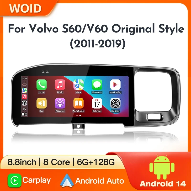STWEI Android14 Carplay Auto Car Radio GPS Multimedia Player for Volvo S60 V60 2011-2019 Stereo Head Unit Original Style Screen