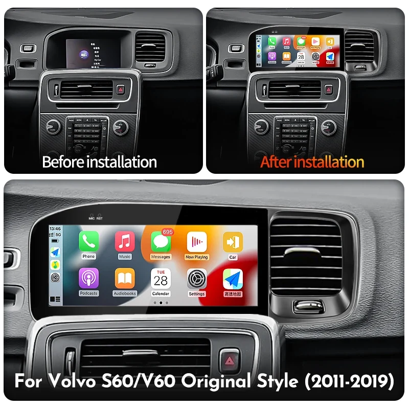 STWEI Android14 Carplay Auto Car Radio GPS Multimedia Player for Volvo S60 V60 2011-2019 Stereo Head Unit Original Style Screen
