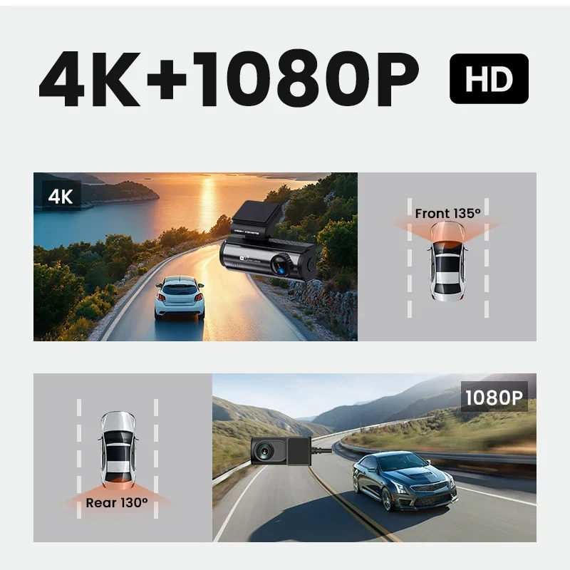 4K 3.2 Inch Hidden Mini Dash Cam With Front and Rear Wifi GPS FHD 2160P Rear View Camera Night Vision Auto Camera for Car