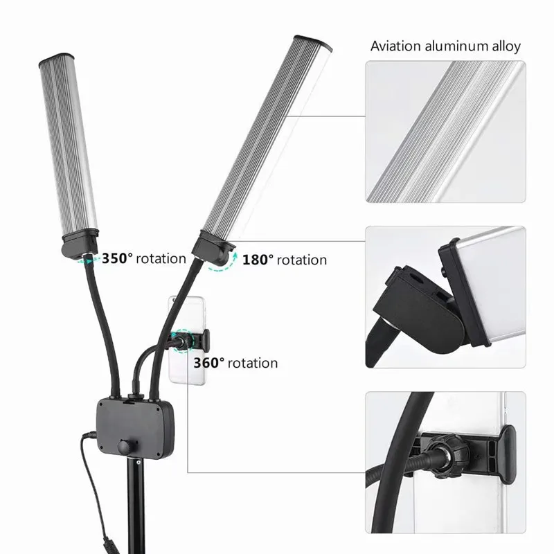 45W LED Video Light Double Arms Fill LED Light Selfie Light Long Strips LED Light for Photo Studio Live Broadcast Tiktok Stream
