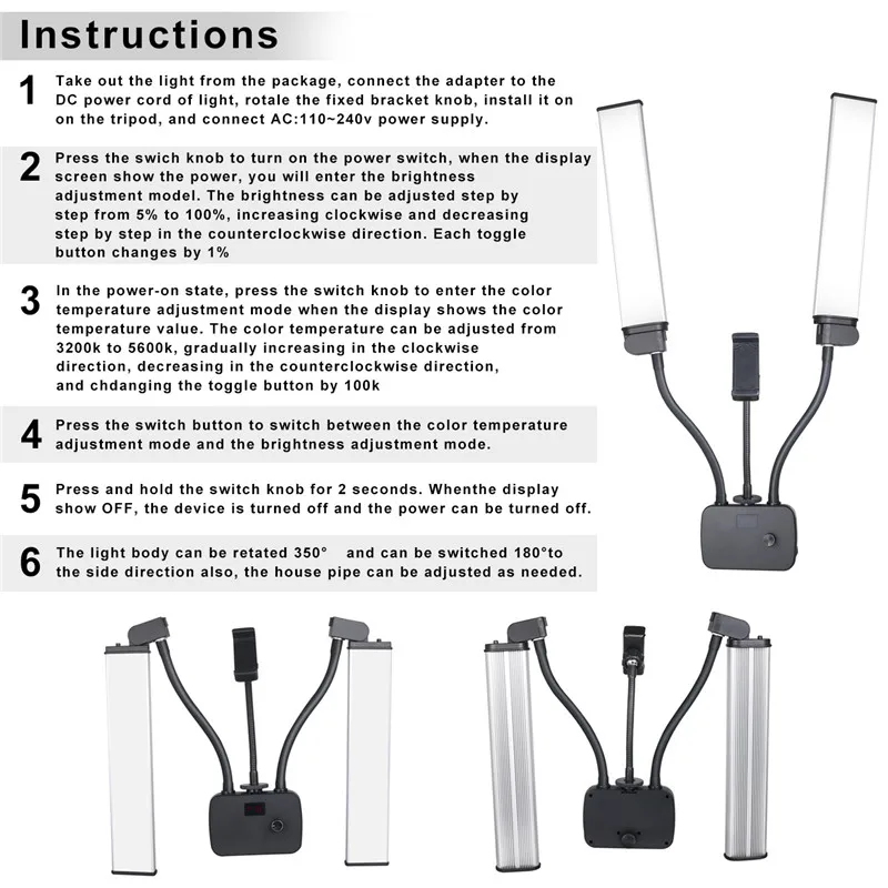 45W LED Video Light Double Arms Fill LED Light Selfie Light Long Strips LED Light for Photo Studio Live Broadcast Tiktok Stream