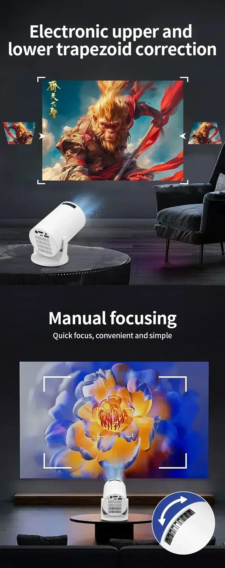 New Mini HY300 Projector 4K Android 11 Wifi6 290ANSI Allwinner H713 BT5.0 1080P 1280*720P Cinema Outdoor Portable Projetors