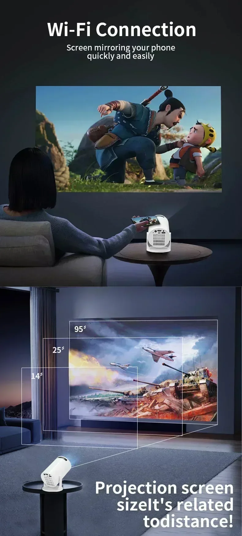 New Mini HY300 Projector 4K Android 11 Wifi6 290ANSI Allwinner H713 BT5.0 1080P 1280*720P Cinema Outdoor Portable Projetors