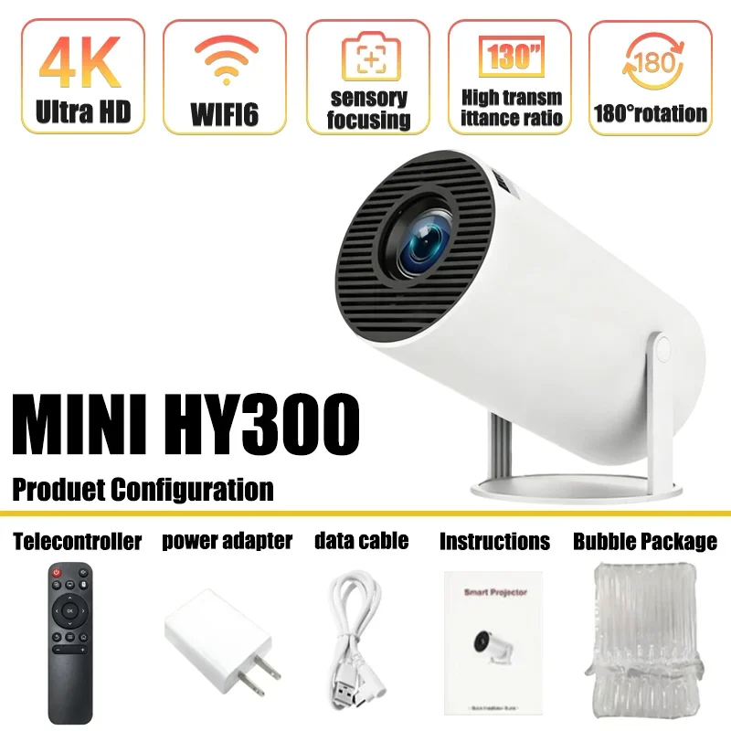New Mini HY300 Projector 4K Android 11 Wifi6 290ANSI Allwinner H713 BT5.0 1080P 1280*720P Cinema Outdoor Portable Projetors