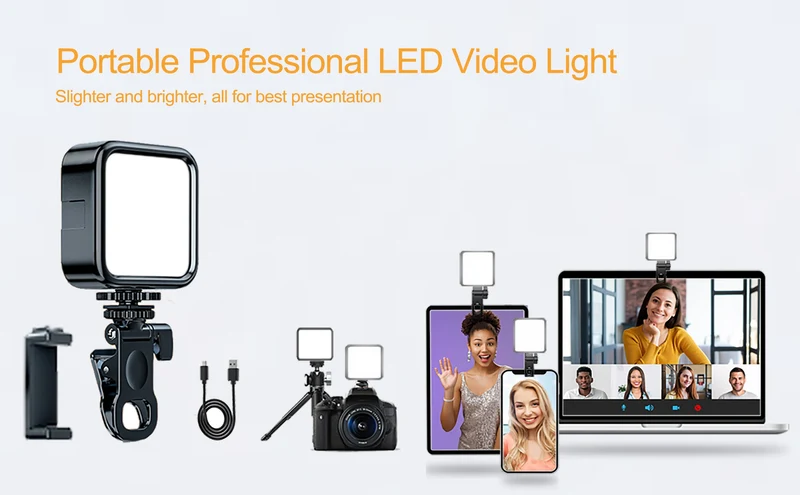 Portable LED Selfie Light for iPhone Samsung iPad Mobile Phone Laptop Clip Rechargeable Flash Fill Photo Video Photography Lamp