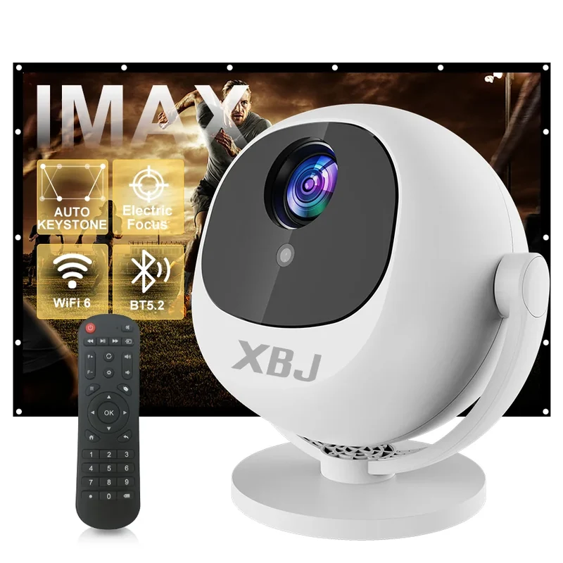 XBJ Spherical Home Theater 4K Projector, Android WiFi 6 BT 5.0 Auto Keystone 360° Rotation Portable Video Projector for Outdoor