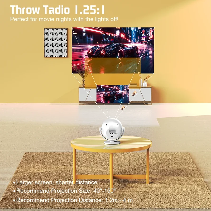 XBJ Spherical Home Theater 4K Projector, Android WiFi 6 BT 5.0 Auto Keystone 360° Rotation Portable Video Projector for Outdoor