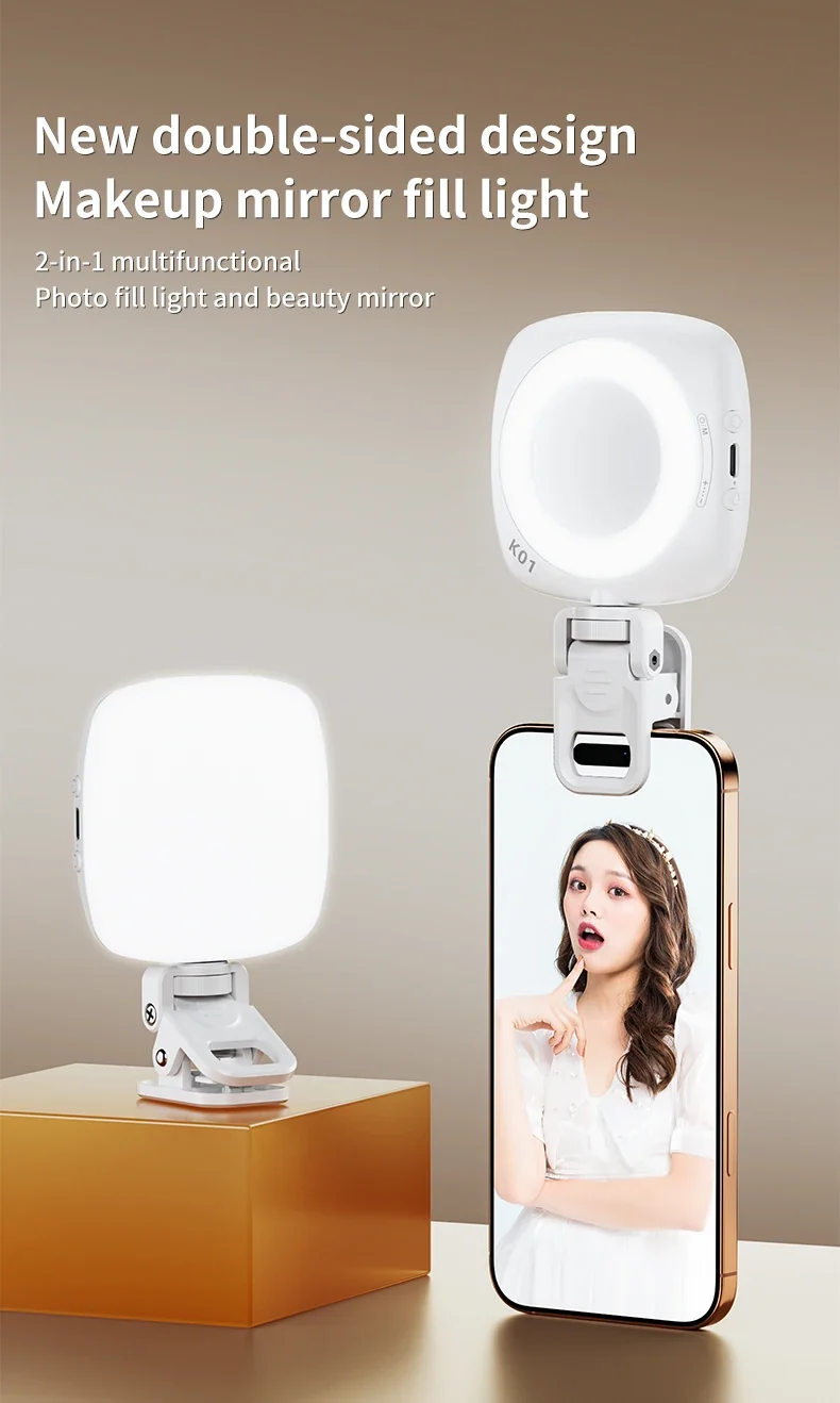 Phone Selfie Light 2700K-6500K Portbal Pocket Make UP Fill Light with Rechargable Battery Clip Rig Photo Lamp for Beauty Ring