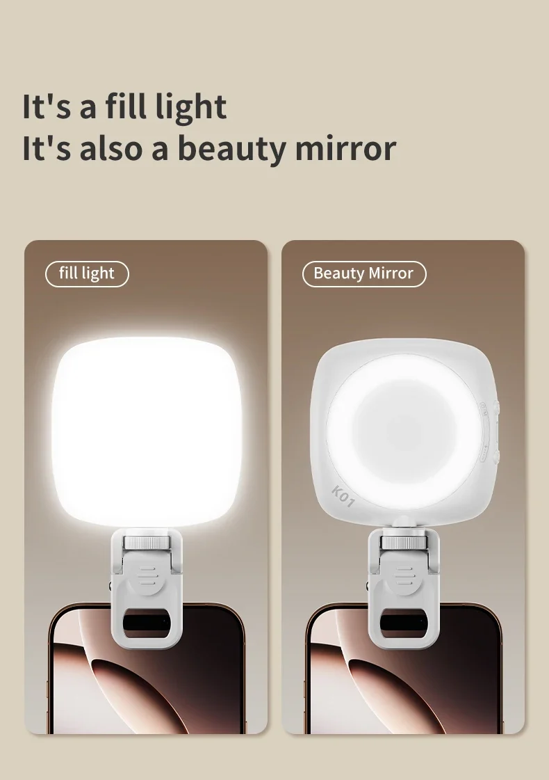 Phone Selfie Light 2700K-6500K Portbal Pocket Make UP Fill Light with Rechargable Battery Clip Rig Photo Lamp for Beauty Ring