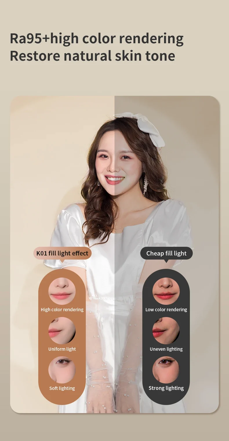 Phone Selfie Light 2700K-6500K Portbal Pocket Make UP Fill Light with Rechargable Battery Clip Rig Photo Lamp for Beauty Ring