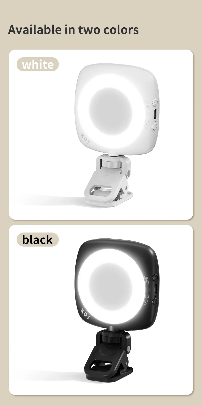 Phone Selfie Light 2700K-6500K Portbal Pocket Make UP Fill Light with Rechargable Battery Clip Rig Photo Lamp for Beauty Ring
