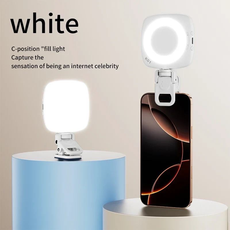 Phone Selfie Light 2700K-6500K Portbal Pocket Make UP Fill Light with Rechargable Battery Clip Rig Photo Lamp for Beauty Ring