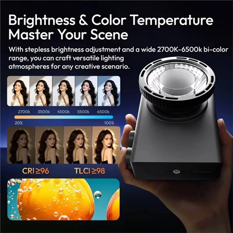 AT82-C01 100W COB Portable Fill Light With Condenser Lens 2700K-6500K Cooling Fan Video Light LED Studio Light