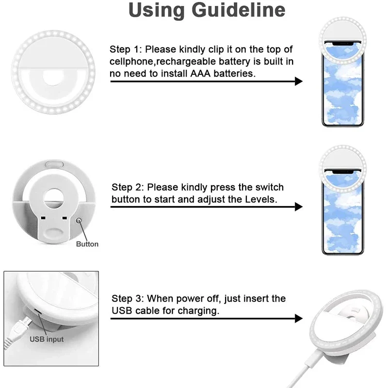 LED selfie fill light, mobile phone lens fill light, suitable for iPhone, Samsung, Xiaomi, Huawei mobile phone selfie fill light