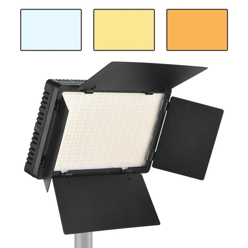 Andoer LED-600 LED 3200-5600K Video Light Photography Light Panel with Barndoor 1/4 Inch Screw Ball Head for Photography Studio