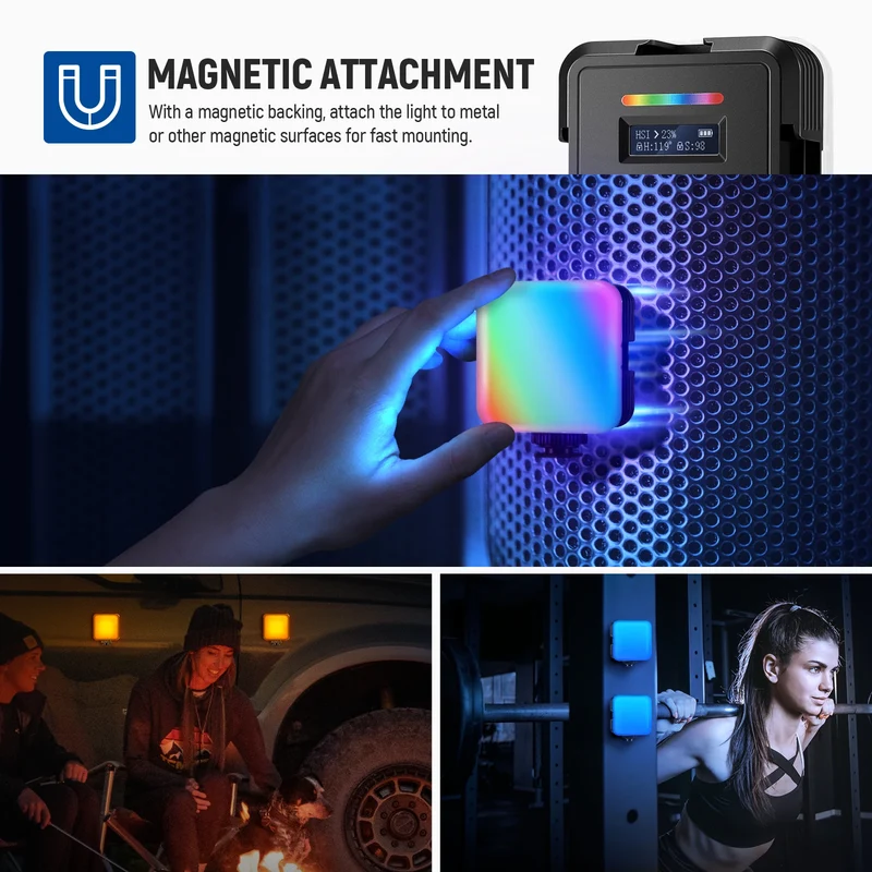 NEEWER RGB62 Magnetic RGB Video Light with APP Control 360° Full Color LED Camera Light with 3 Cold Shoes Photography Lighting