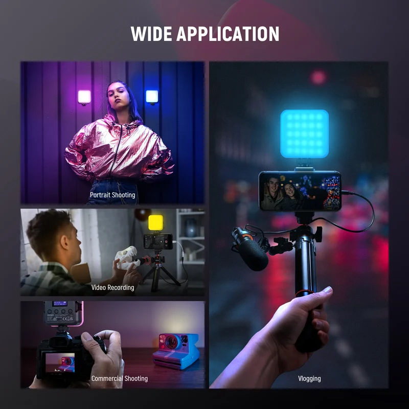 NEEWER RGB62 Magnetic RGB Video Light with APP Control 360° Full Color LED Camera Light with 3 Cold Shoes Photography Lighting