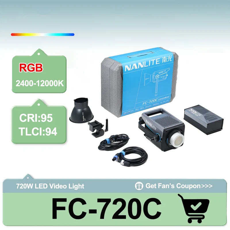 Nanlite FC-720B FC-720C Bowens Mount Video COB Fill Lighting Smart APP Control Bi-color / RGB 2 Version Available for Filmmaking