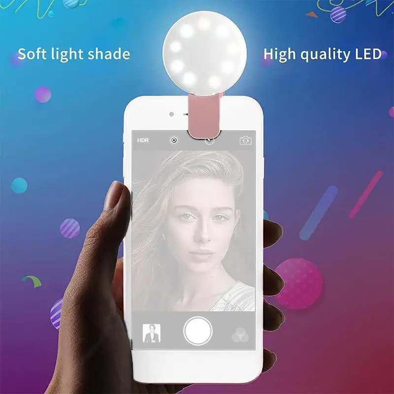 Portable Mini LED Selfie Ring Light for Mobile Phones Durable Three Step Dimming Photography Clip-On Fill Light for Perfect Self