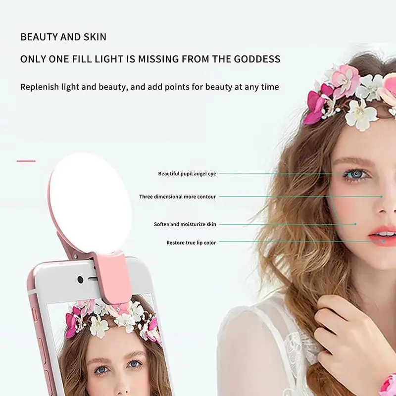 Portable Mini LED Selfie Ring Light for Mobile Phones Durable Three Step Dimming Photography Clip-On Fill Light for Perfect Self
