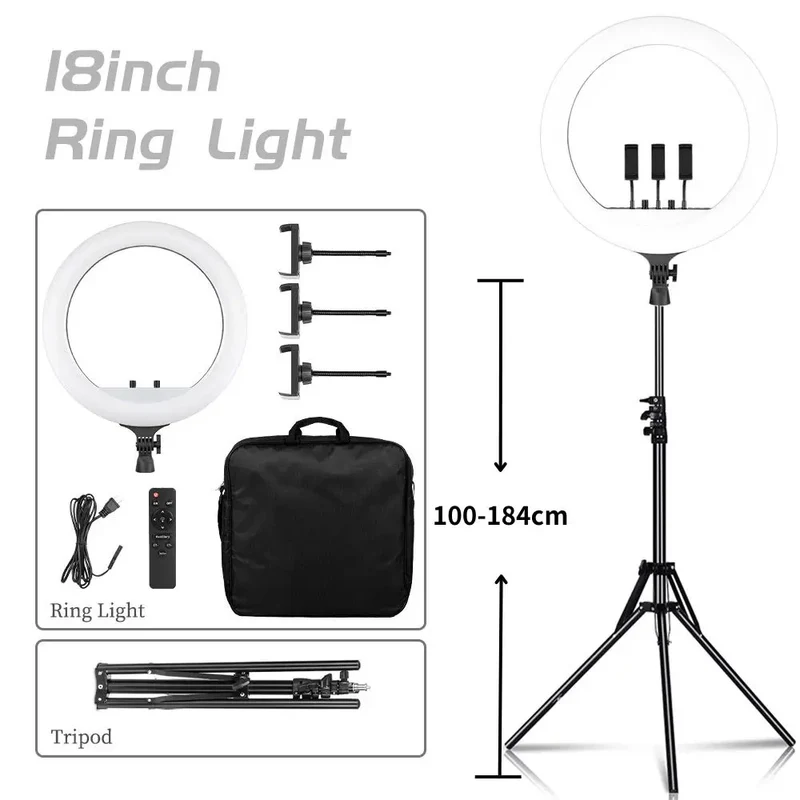 SH 18 Inch Knob Ring Light LED Selfie Video Lamp With Tripod Stand Phone Clip For YouTube Live Lighting Photo Photography Studio