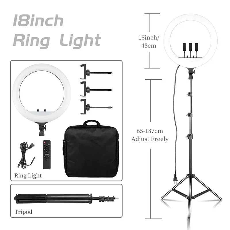 SH 18 Inch Knob Ring Light LED Selfie Video Lamp With Tripod Stand Phone Clip For YouTube Live Lighting Photo Photography Studio