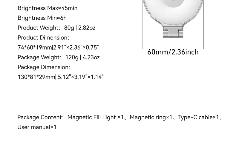 TELESIN Magnetic 360° Rotation RGB Fill Light Mini Selfie Light 3 Mode Adjustable Color Brightness for Smartphone Iphone Android