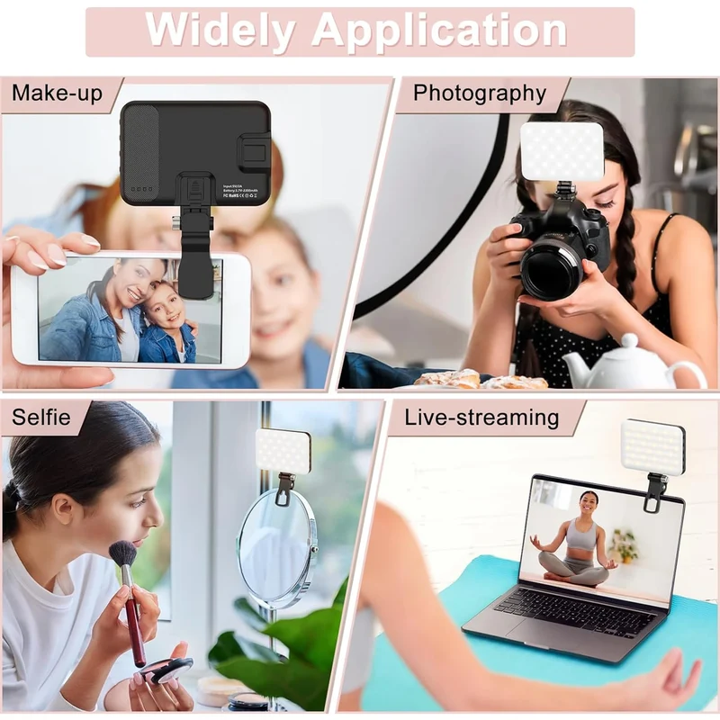 LED Selfie Light 60 High Power Rechargeable Clip Fill Video Light for Phone iPad with Front & Back Clip Adjusted 3 Light Modes
