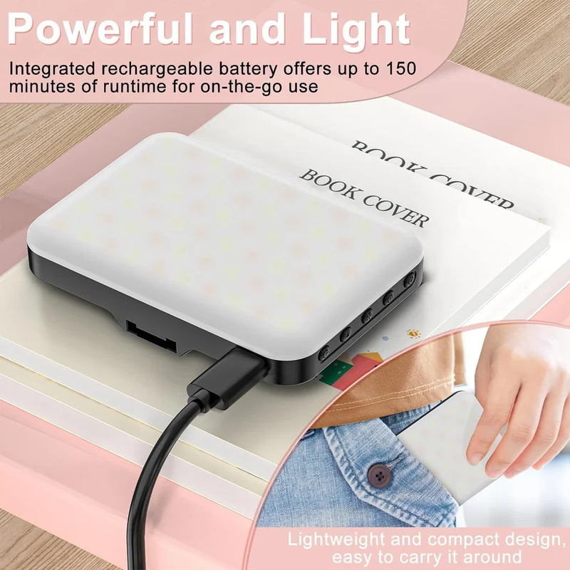 LED Selfie Light 60 High Power Rechargeable Clip Fill Video Light for Phone iPad with Front & Back Clip Adjusted 3 Light Modes