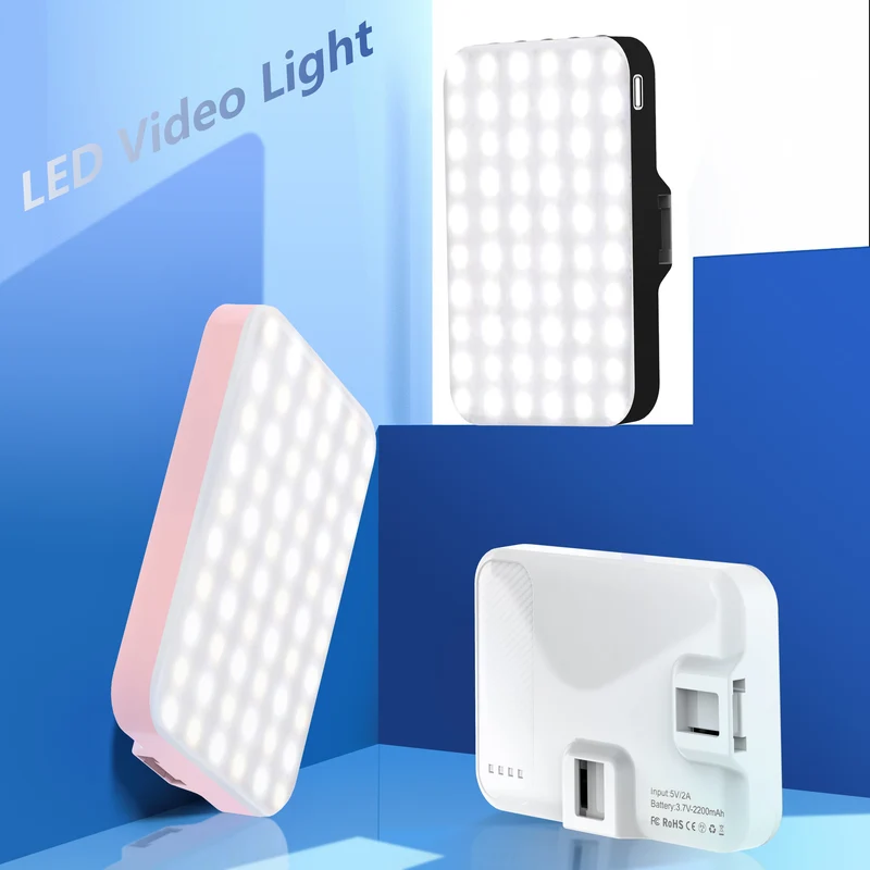 LED Selfie Light 60 High Power Rechargeable Clip Fill Video Light for Phone iPad with Front & Back Clip Adjusted 3 Light Modes