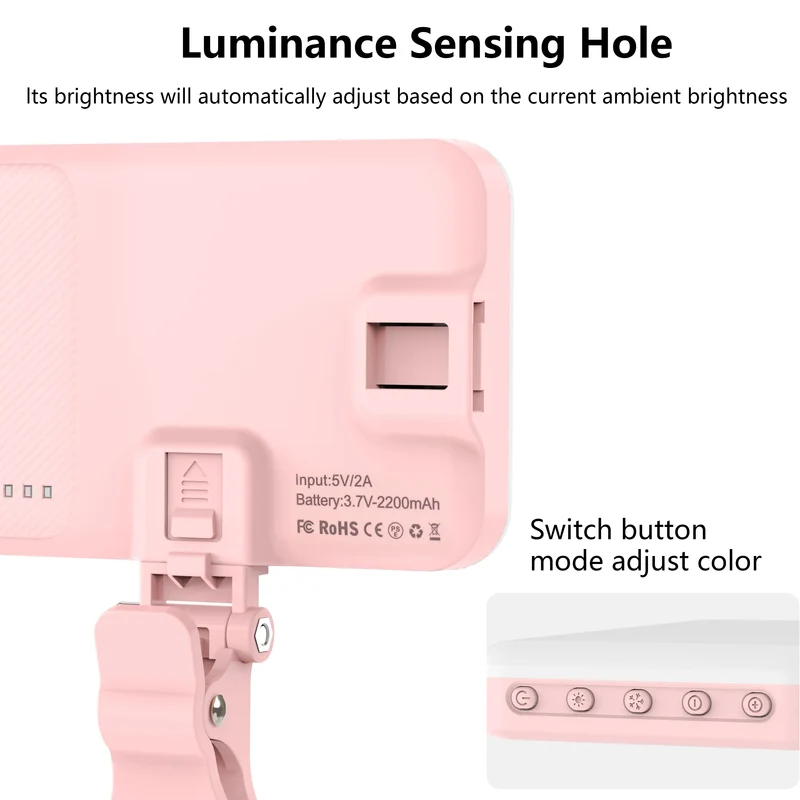 LED Selfie Light 60 High Power Rechargeable Clip Fill Video Light for Phone iPad with Front & Back Clip Adjusted 3 Light Modes
