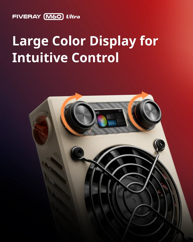 ZHIYUN FIVERAY M60 Ultra 60W RGB COB Pocket Light, High CRI ≥95, Full-Color 2500‑10000K, 4500mAh Battery, APP Control for Vlog