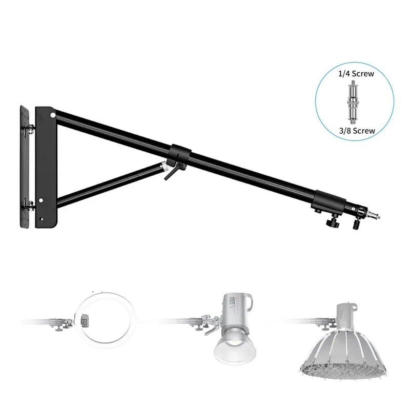 100/135/ 170cm Wall Mounting Triangle Boom Arm Photography Strobe Light, Monolight, Softbox, Umbrella, Reflector and Ring Light
