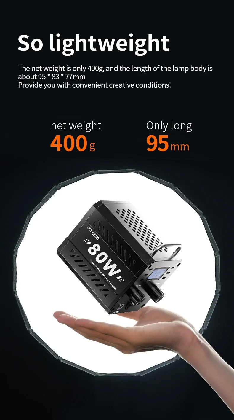 ZU80 COB camera light 80W LED fill light 2500K~6500K dual-color mini Bowens portable outdoor live lighting CRI≥96 TLCI≥97