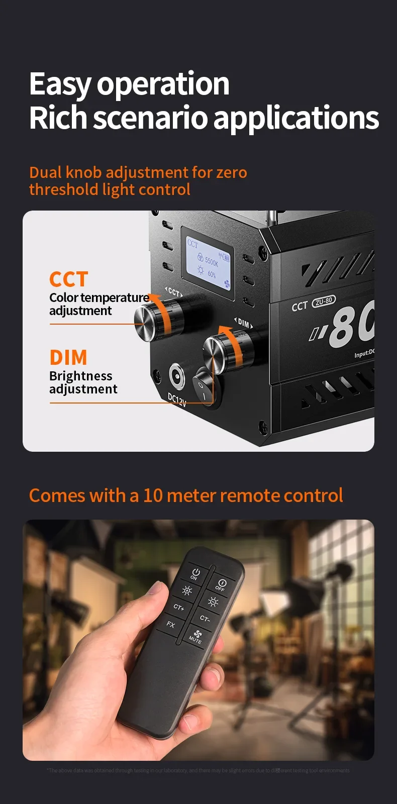 ZU80 COB camera light 80W LED fill light 2500K~6500K dual-color mini Bowens portable outdoor live lighting CRI≥96 TLCI≥97