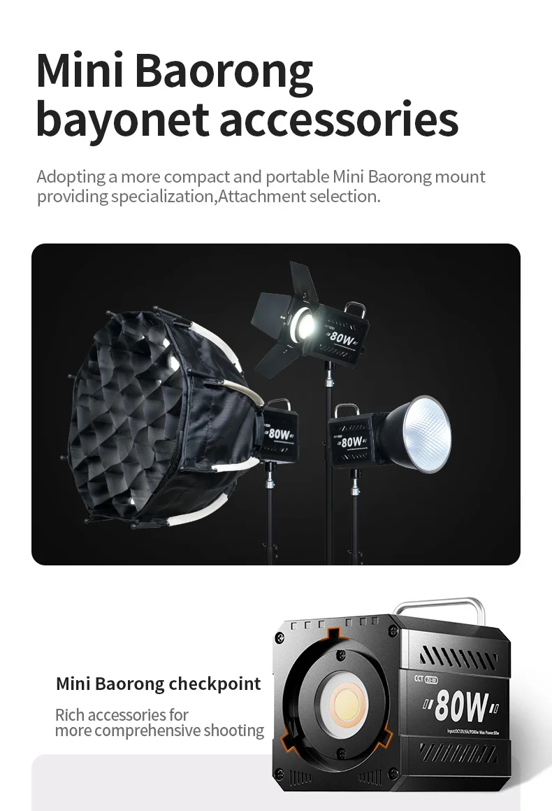 ZU80 COB camera light 80W LED fill light 2500K~6500K dual-color mini Bowens portable outdoor live lighting CRI≥96 TLCI≥97