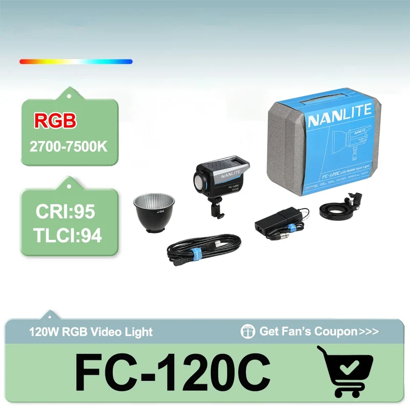 Nanlite FC-120C RGBW Full-color 145W 2700K-7500K Professional Photography Fill Light for Video Studio Outdoor Live Stream Shoot