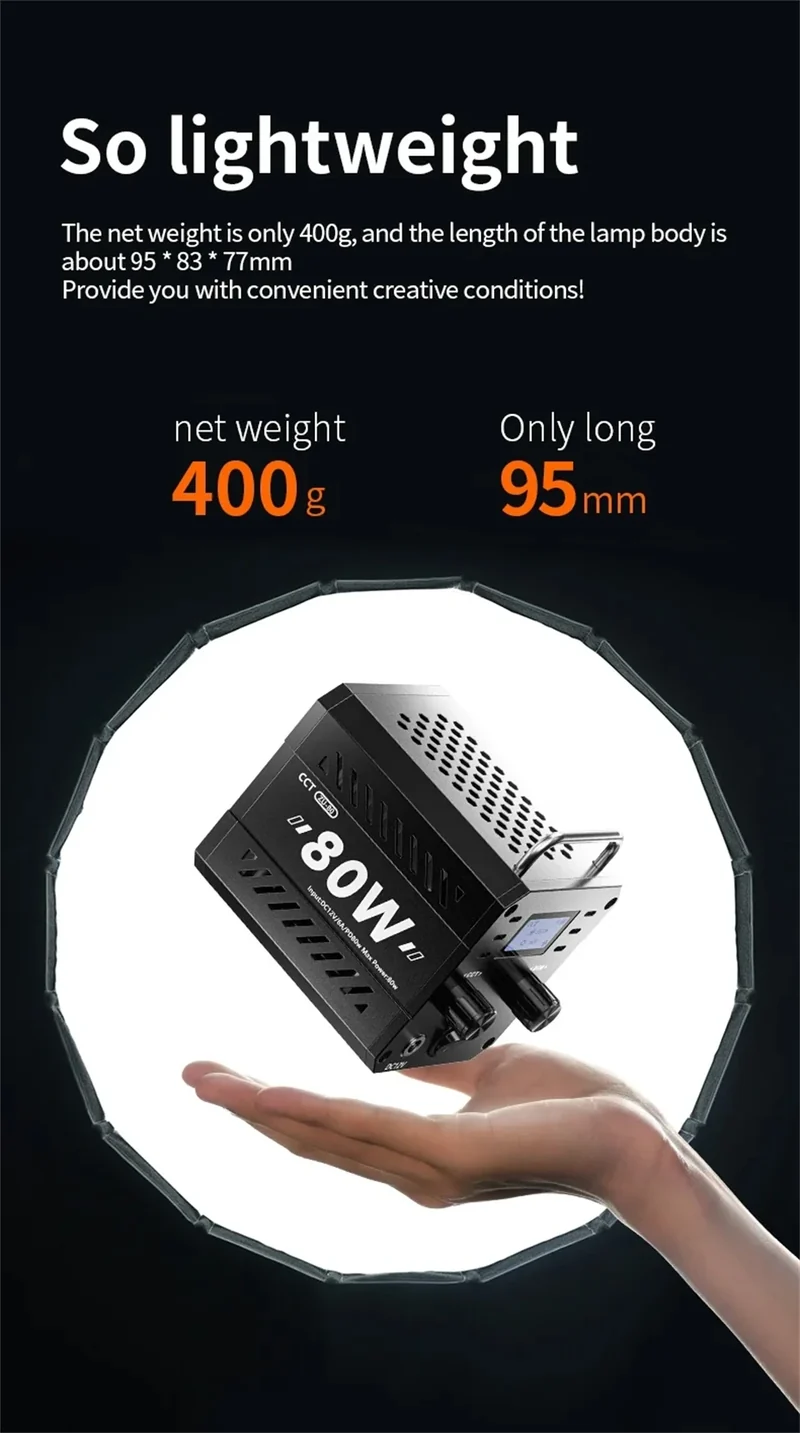 ZU80 COB Photo Studio Light Bi-Color 2500K-8500K LED Video Light CRI95+ TLCI97+ Photography Fill Lighting with Diffuser
