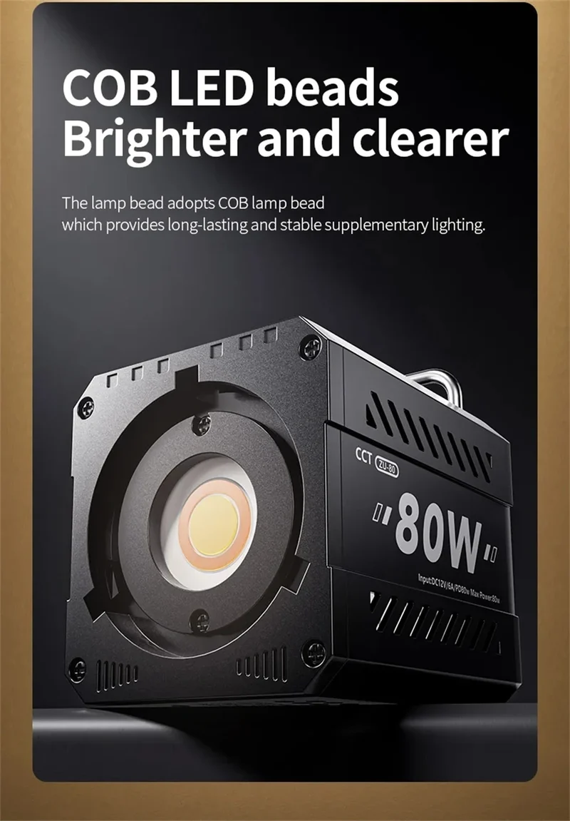 Roreta ZU80/ZU60 Photo Studio Light COB Bi-Color 2500-8500K CRI≥95 TLCI≥97 With Diffuser LED Video Lights Fill Lighting