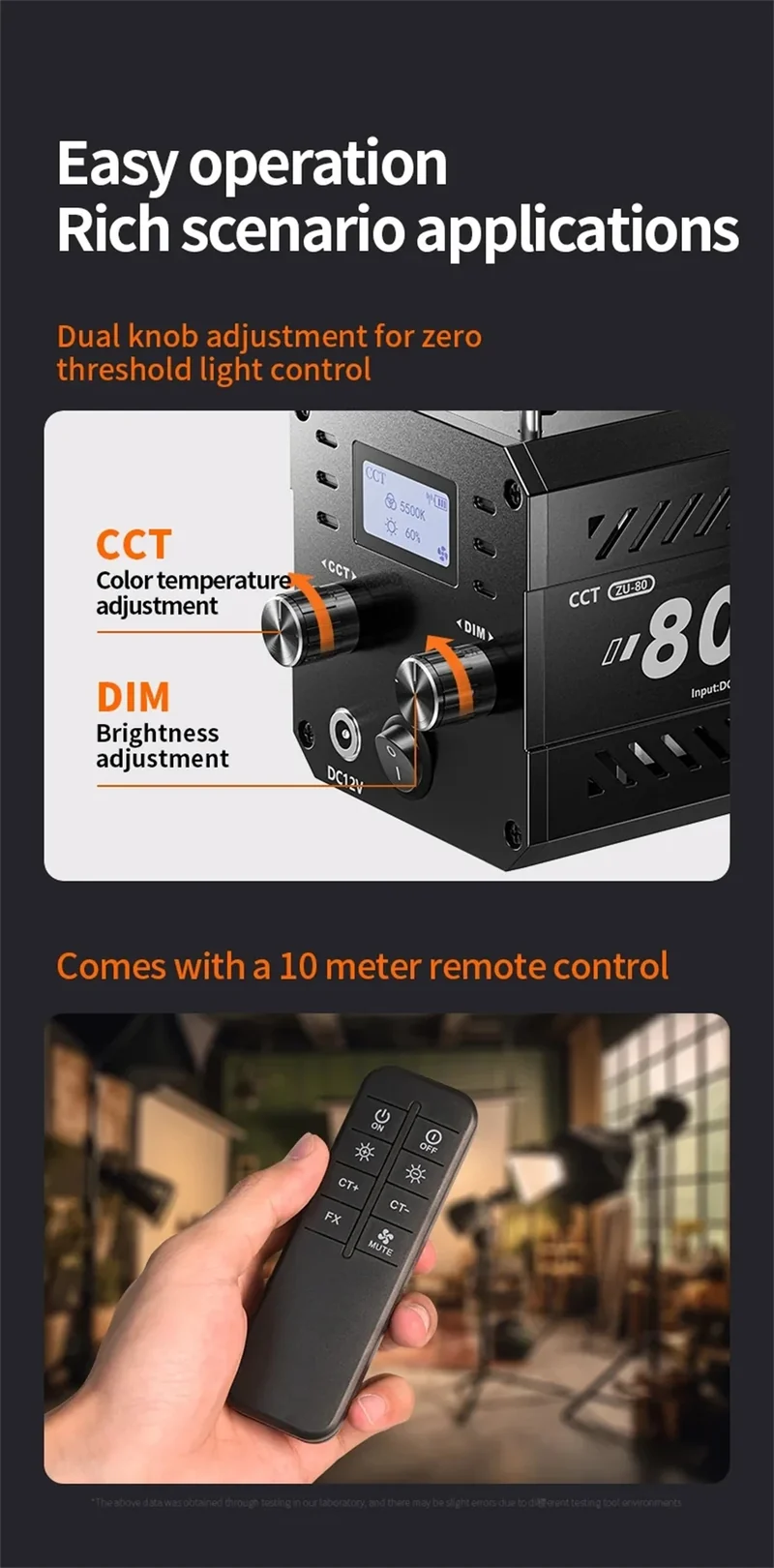 Roreta ZU80/ZU60 Photo Studio Light COB Bi-Color 2500-8500K CRI≥95 TLCI≥97 With Diffuser LED Video Lights Fill Lighting