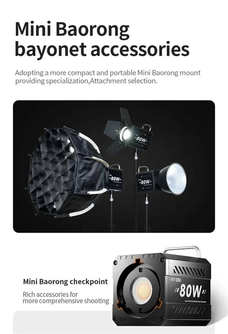 Roreta ZU80/ZU60 Photo Studio Light COB Bi-Color 2500-8500K CRI≥95 TLCI≥97 With Diffuser LED Video Lights Fill Lighting