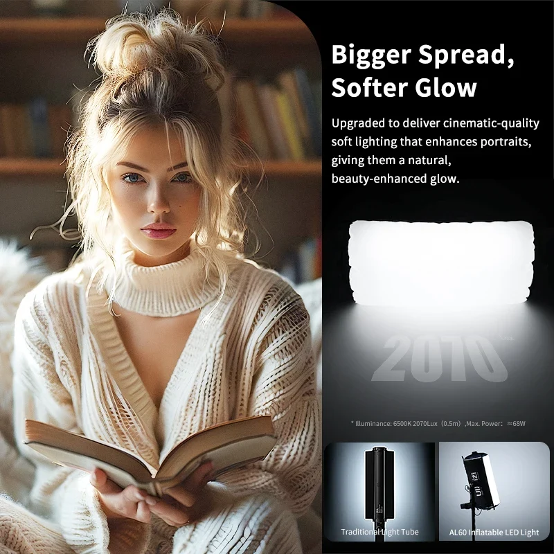Ulanzi AL60 Inflatable Foldable Air Tube Light LED Light Fill Light 2700-6500K 2070Lux/0.5m with Remote control for Photography