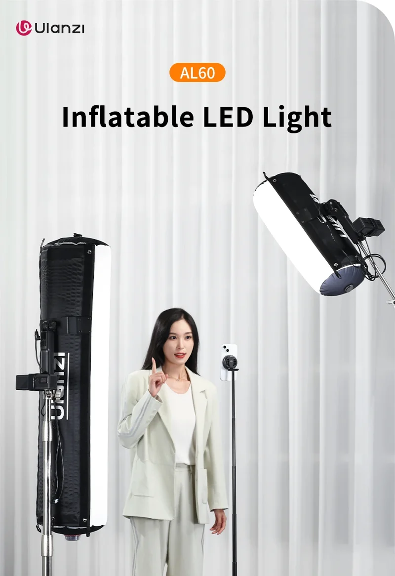 Ulanzi AL60 Inflatable Foldable Air Tube Light LED Light Fill Light 2700-6500K 2070Lux/0.5m with Remote control for Photography