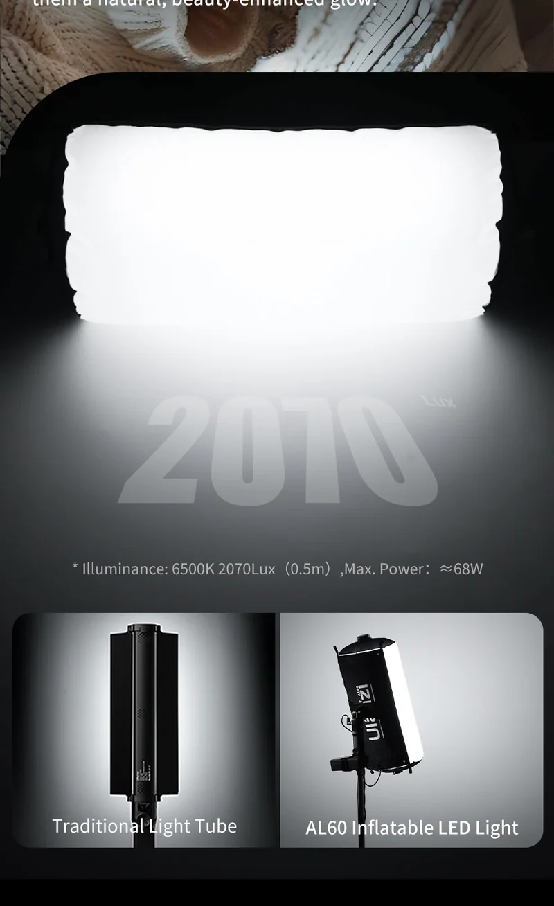 Ulanzi AL60 Inflatable Foldable Air Tube Light LED Light Fill Light 2700-6500K 2070Lux/0.5m with Remote control for Photography
