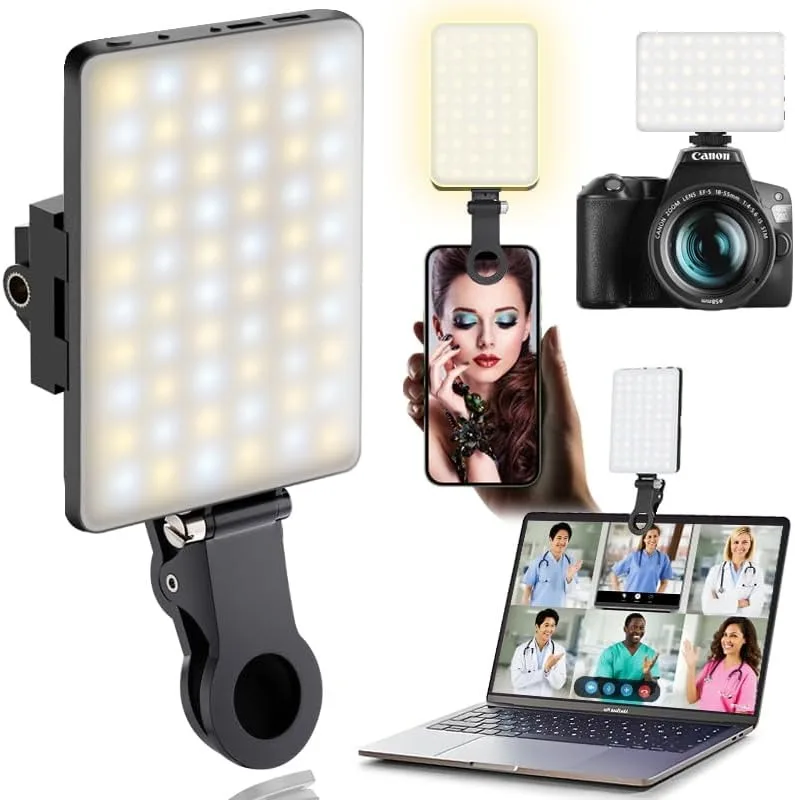LED Portable Clip-on Selfie Light; Video Conference Lighting, 3 Lighting Modes, Suitable for iPhone Camera Laptop