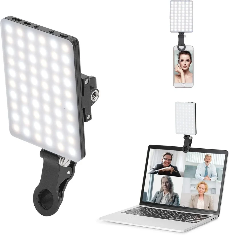 LED Portable Clip-on Selfie Light; Video Conference Lighting, 3 Lighting Modes, Suitable for iPhone Camera Laptop