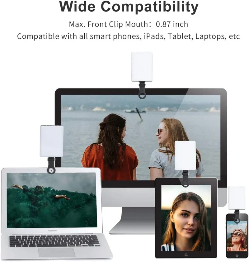 LED Portable Clip-on Selfie Light; Video Conference Lighting, 3 Lighting Modes, Suitable for iPhone Camera Laptop