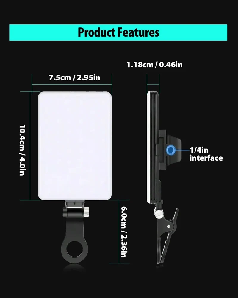 LED Portable Clip-on Selfie Light; Video Conference Lighting, 3 Lighting Modes, Suitable for iPhone Camera Laptop