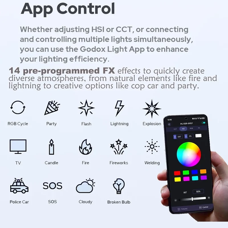 Godox ML100R 110W RGB LED Video Light 2800-6500K 11 FX Effects APP Control Godox Mount for Filmmaking/Live Streaming/Vlog